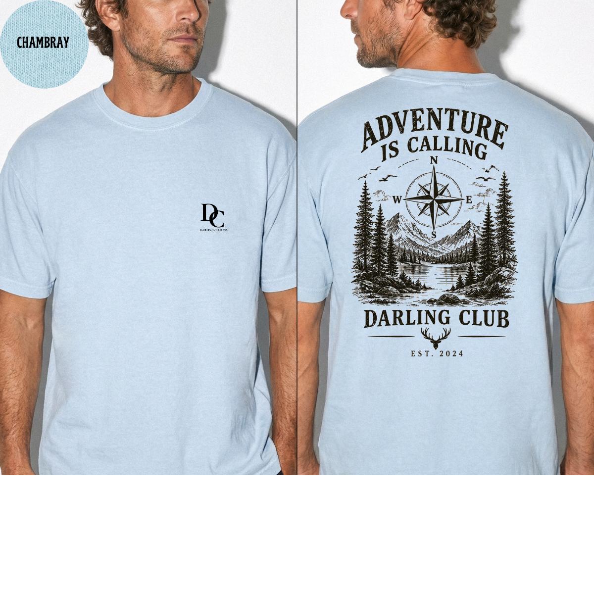 Camiseta Masculina Darling Club Adventure Is Calling Chambray