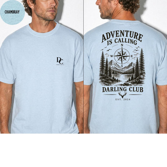 Camiseta Masculina Darling Club Adventure Is Calling Chambray